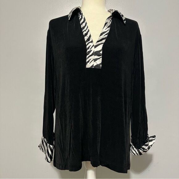 Chico's Travelers Blouse Shirt 3/4 Sleeve Soft Stretch Black White size 3 (XL) - Picture 2 of 9